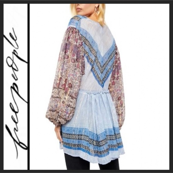 Free People Aliyah Boho Sheer Balloon Sleeve V Neck Shirt Womens Small - Picture 3 of 11